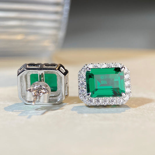 3-carat Emerald Stud Earrings For Women High-carbon Diamonds
