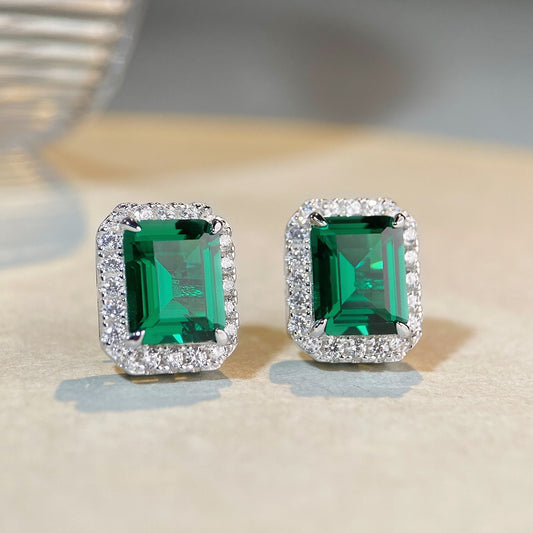 3-carat Emerald Stud Earrings For Women High-carbon Diamonds