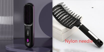 2 In 1 Straight Hair Comb Wireless Hair Straightener Brush Hair Fast Heating Portable Hot Curler USB Charging